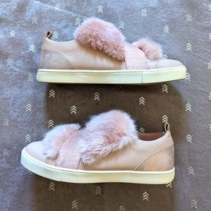 Pink leather faux fur flat shoe
